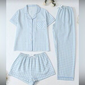 SHEIN Blue Plaid Pajama Set